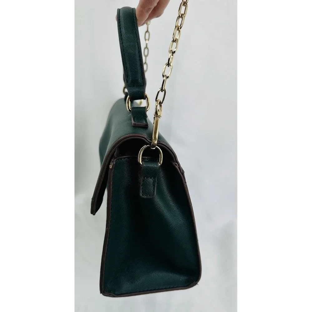 Anne Klein Satchel Shoulder Flap Crossbody Bag w/Gold Chain Strap‎ Green